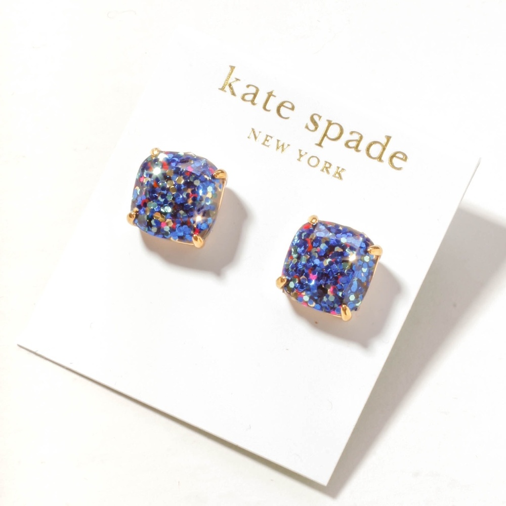 kate spade blue shimmery glitter resin stone square earrings